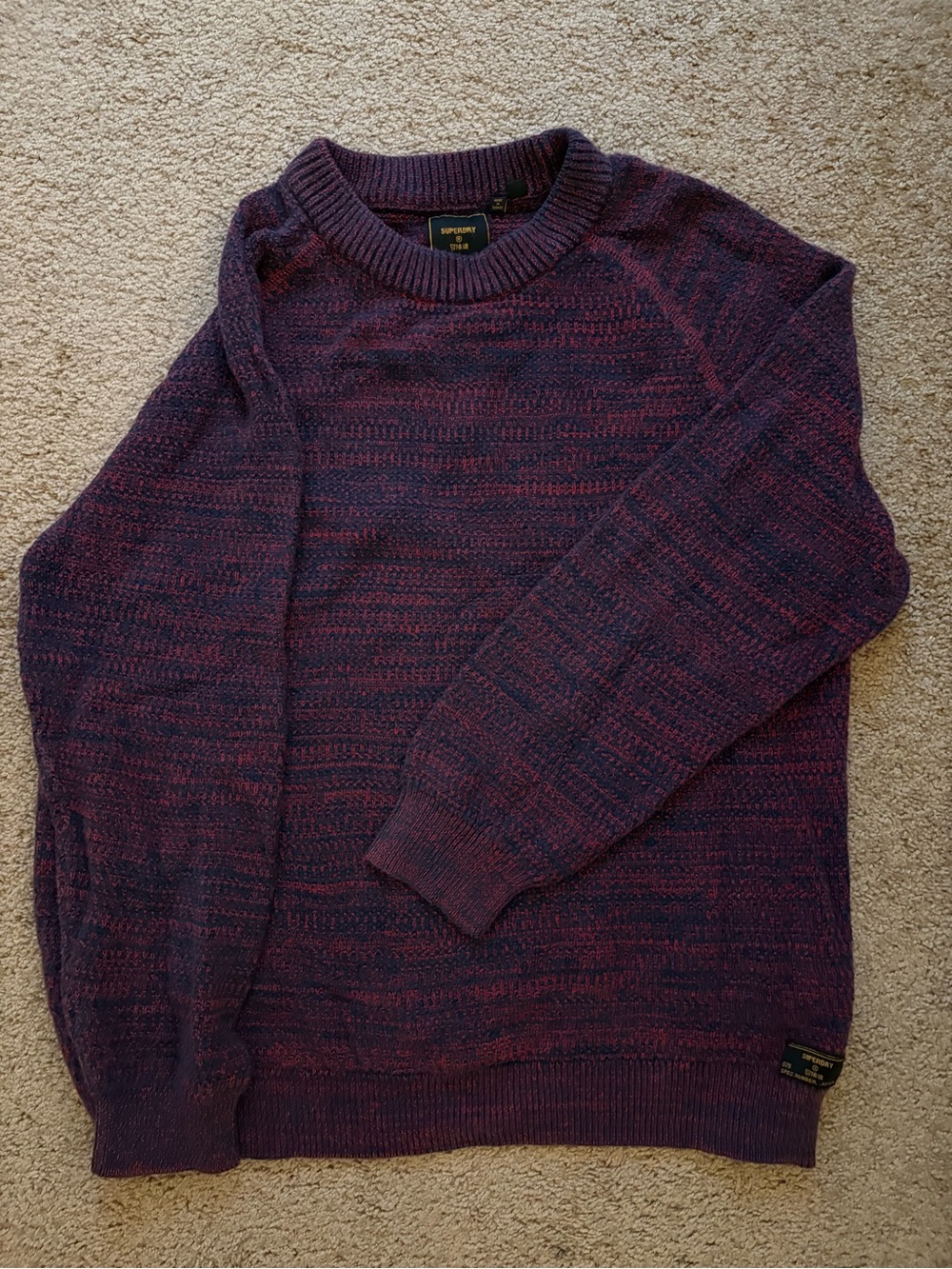 Superdry Men's Crewneck Sweater in Marled Plum and Navy